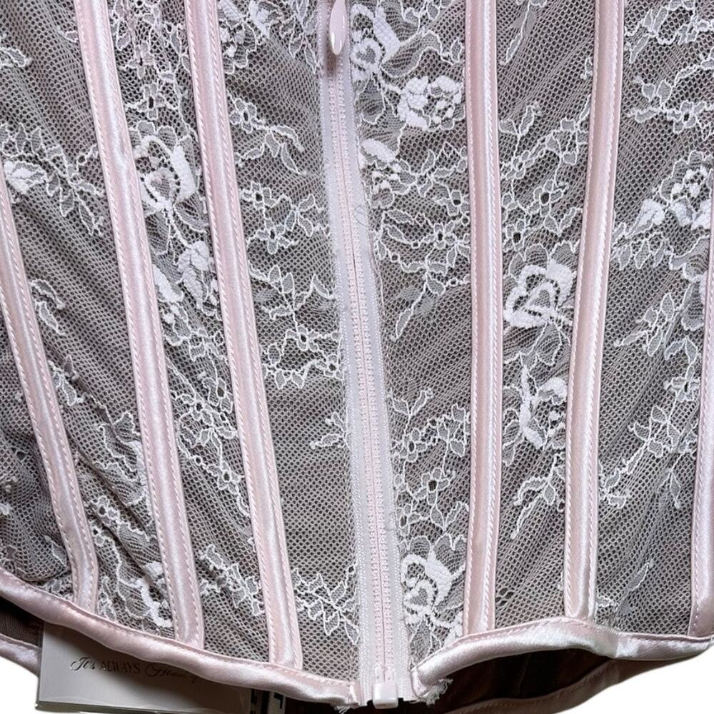House of CB NWT Women's 'Ayana' Lace Boned Corset Top, Veiled Rose Pink, X-Small - Picture 12 of 12